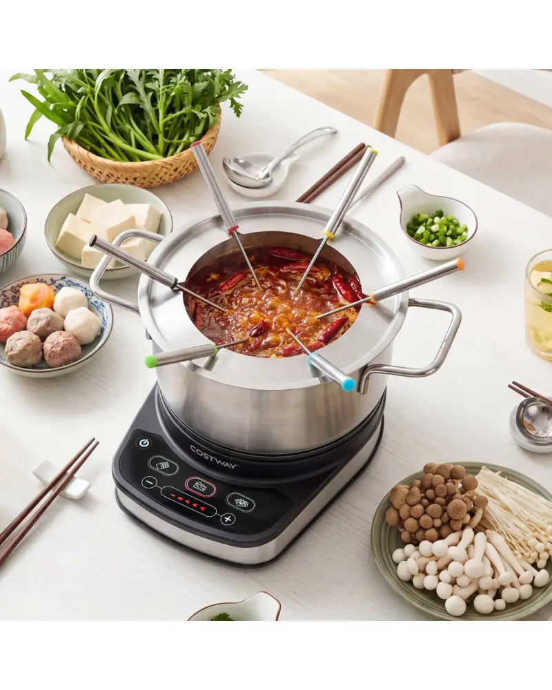 1200W Electric Fondue Pot Set with 3 L Removable Pot 6 Color-Coded Fork - Small Appliances