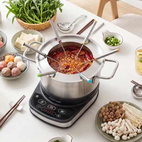 1200W Electric Fondue Pot Set with 3 L Removable Pot 6 Color-Coded Fork - Small Appliances