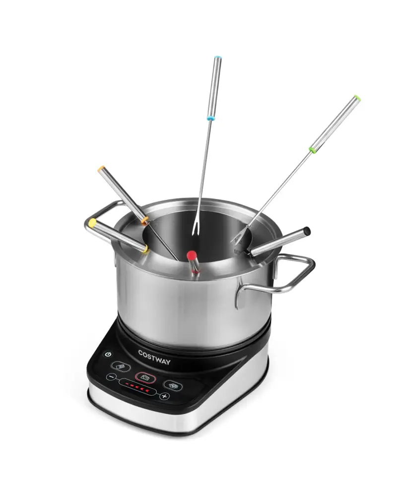 1200W Electric Fondue Pot Set with 3 L Removable Pot 6 Color-Coded Fork - Small Appliances