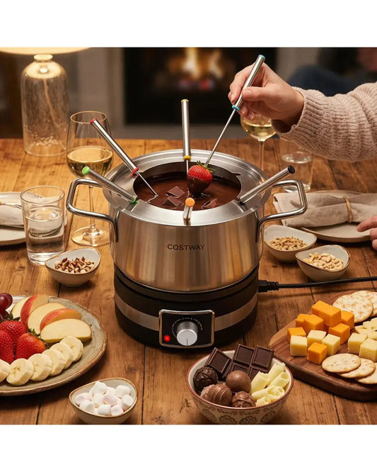 1200W Electric Fondue Pot Set with Removable Stainless Steel Pot and 6 Forks - Small Appliances