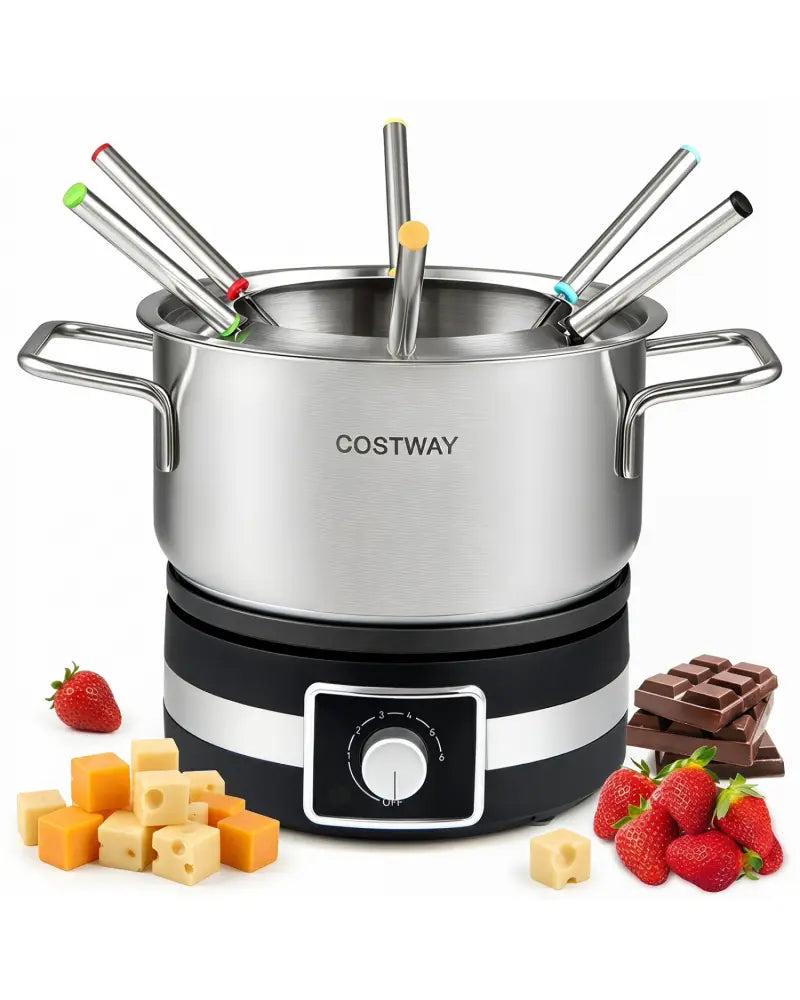 1200W Electric Fondue Pot Set with Removable Stainless Steel Pot and 6 Forks - Small Appliances