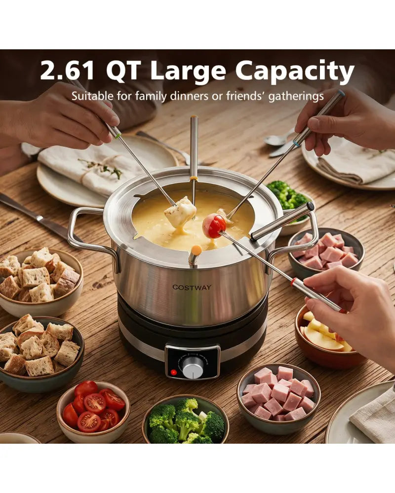 1200W Electric Fondue Pot Set with Removable Stainless Steel Pot and 6 Forks - Small Appliances