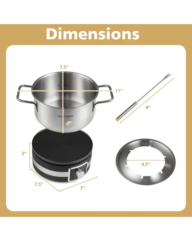 1200W Electric Fondue Pot Set with Removable Stainless Steel Pot and 6 Forks - Small Appliances
