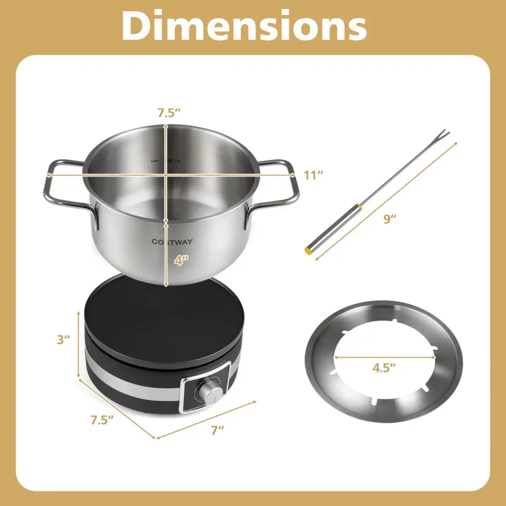 1200W Electric Fondue Pot Set with Removable Stainless Steel Pot and 6 Forks - Small Appliances