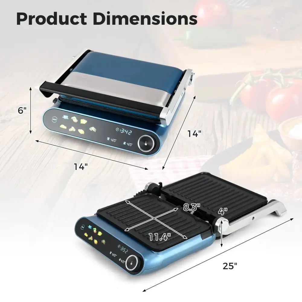 1200W Panini Press Grill with LED Display and 7 Grilling Modes-Blue Costway