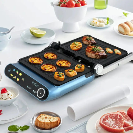 1200W Panini Press Grill with LED Display and 7 Grilling Modes-Blue Costway