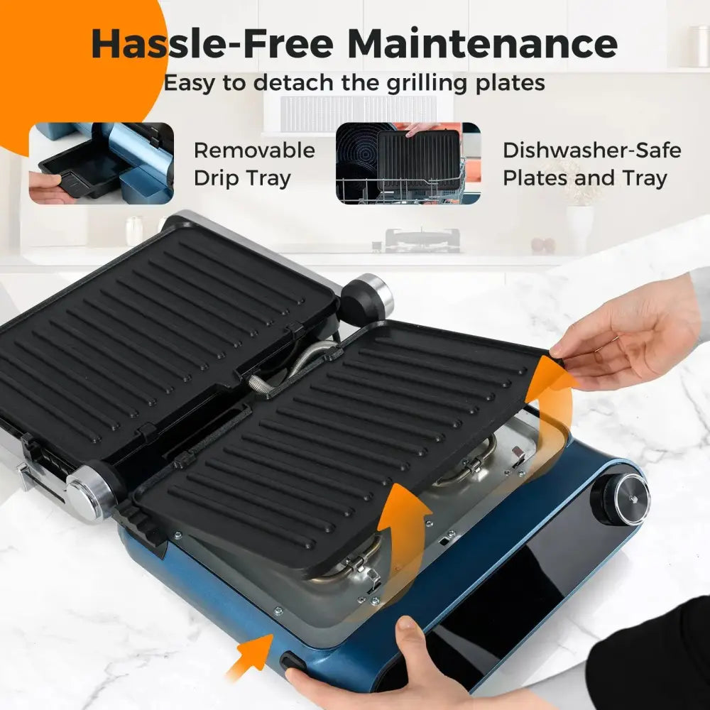 1200W Panini Press Grill with LED Display and 7 Grilling Modes-Blue Costway