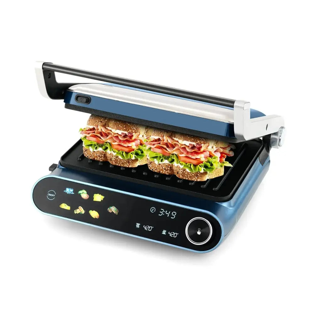 1200W Panini Press Grill with LED Display and 7 Grilling Modes-Blue Costway