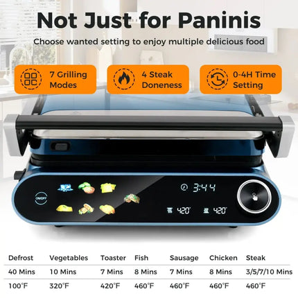 1200W Panini Press Grill with LED Display and 7 Grilling Modes-Blue Costway