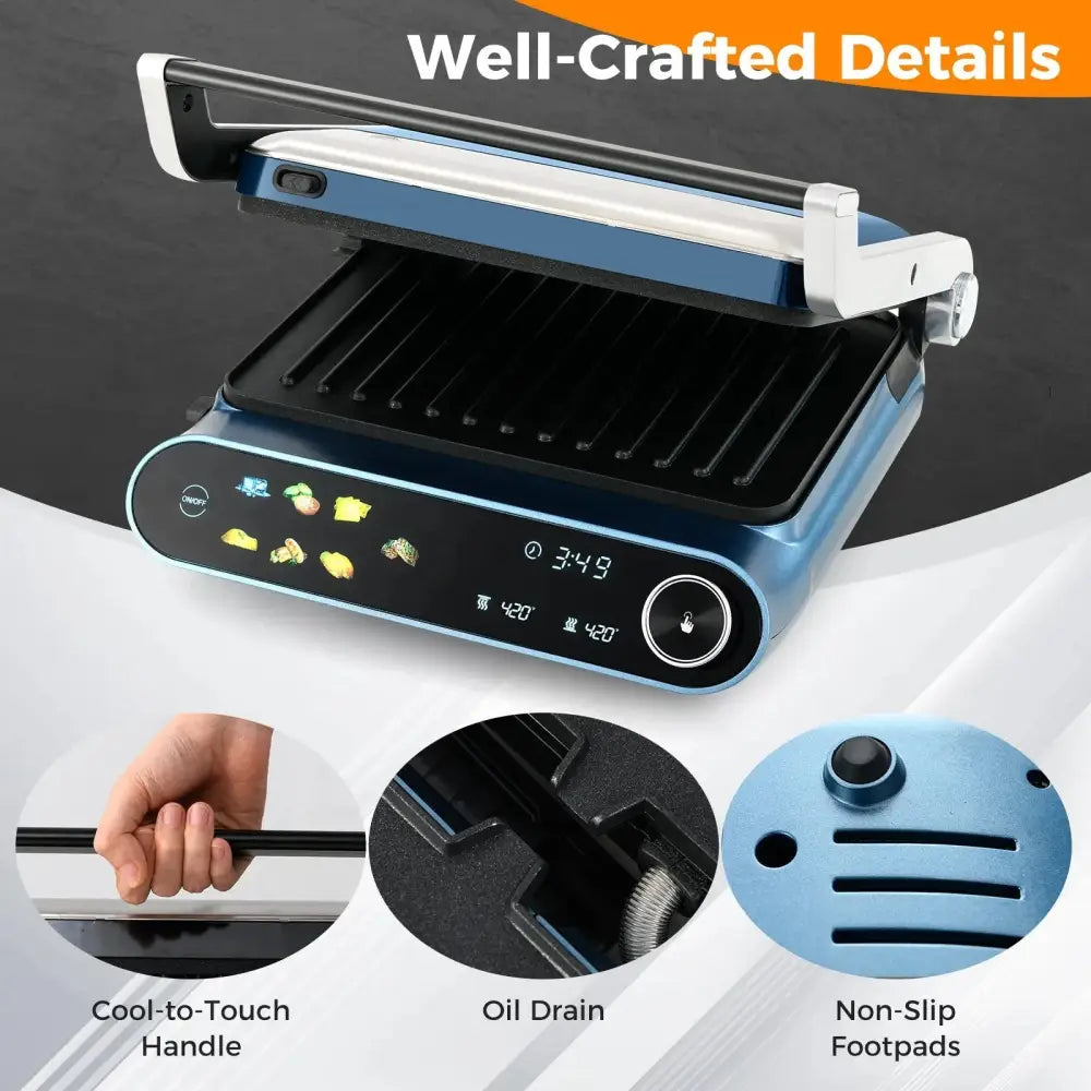 1200W Panini Press Grill with LED Display and 7 Grilling Modes-Blue Costway