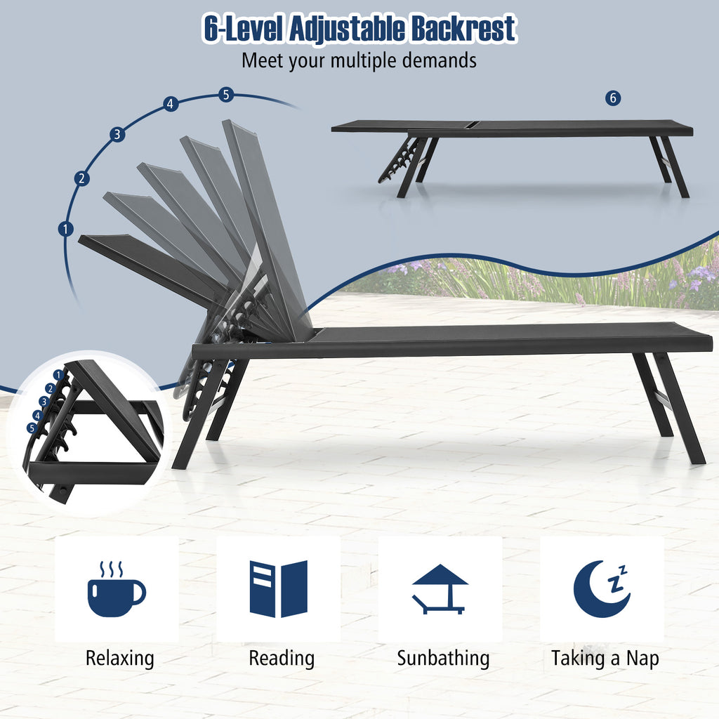 3 Pieces Patio Chaise Lounge Chair and Table Set for Poolside Yard-Black