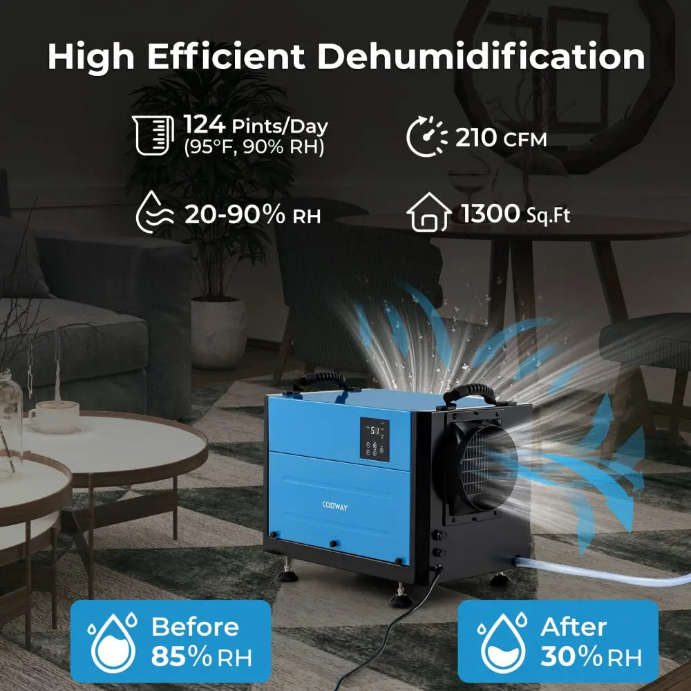 124 Pint Crawl Space Dehumidifier with 3 Modes and 24H Timer-Blue - Blue - Dehumidifiers