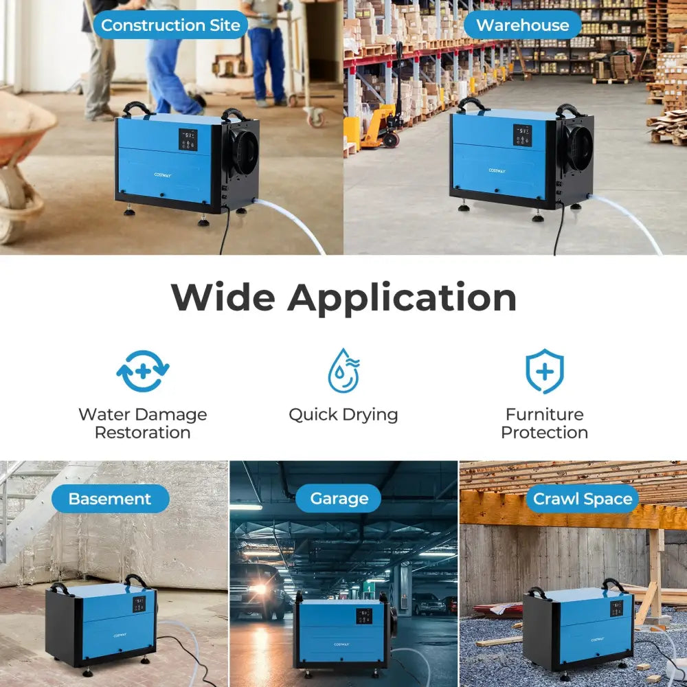 124 Pint Crawl Space Dehumidifier with 3 Modes and 24H Timer-Blue - Blue - Dehumidifiers
