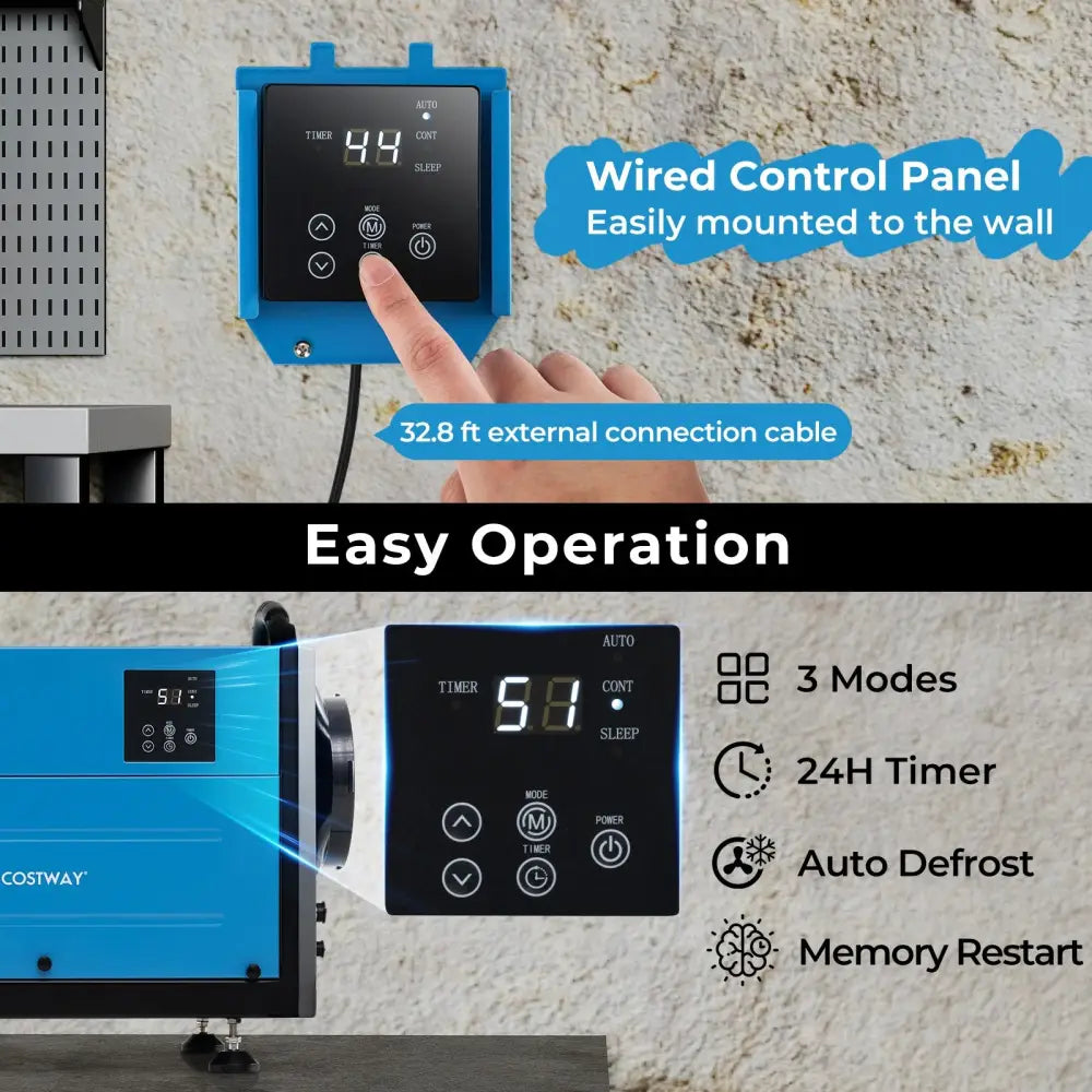 124 Pint Crawl Space Dehumidifier with 3 Modes and 24H Timer-Blue - Blue - Dehumidifiers