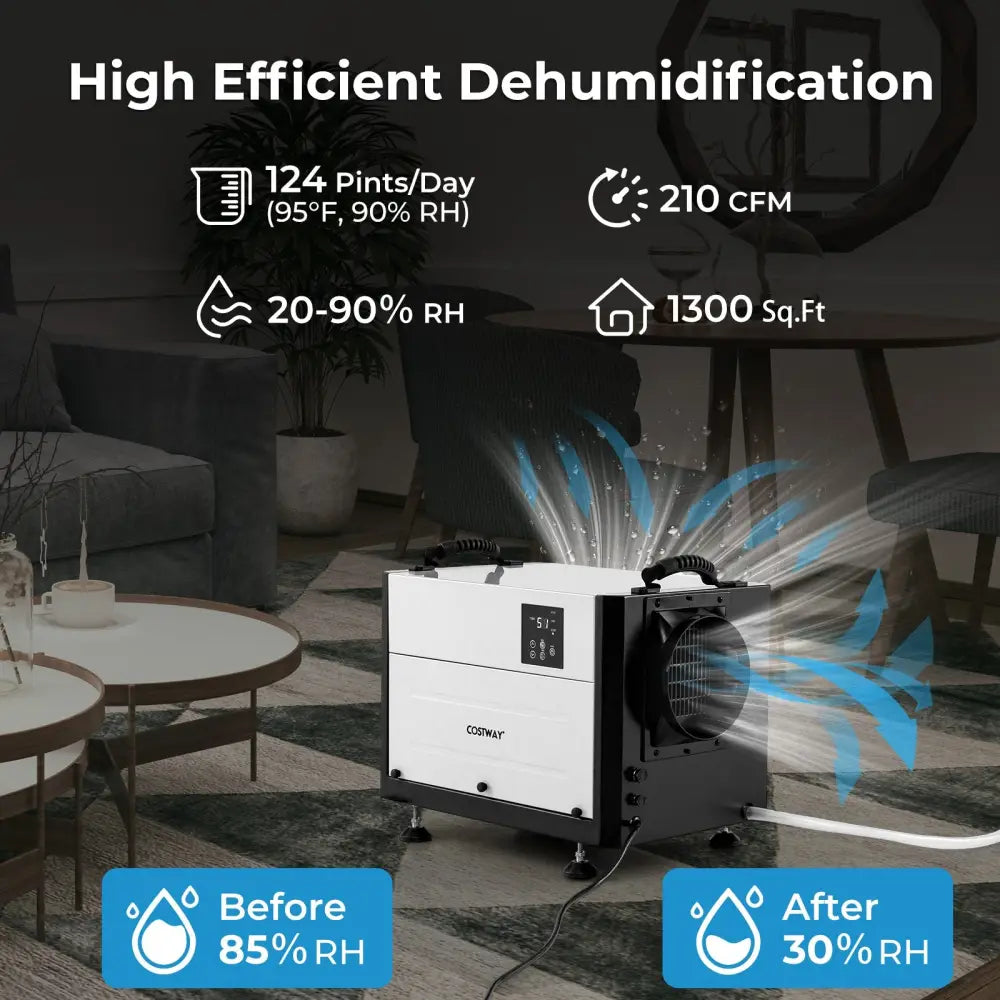 124 Pint Crawl Space Dehumidifier with 3 Modes and 24H Timer-White - White - Dehumidifiers