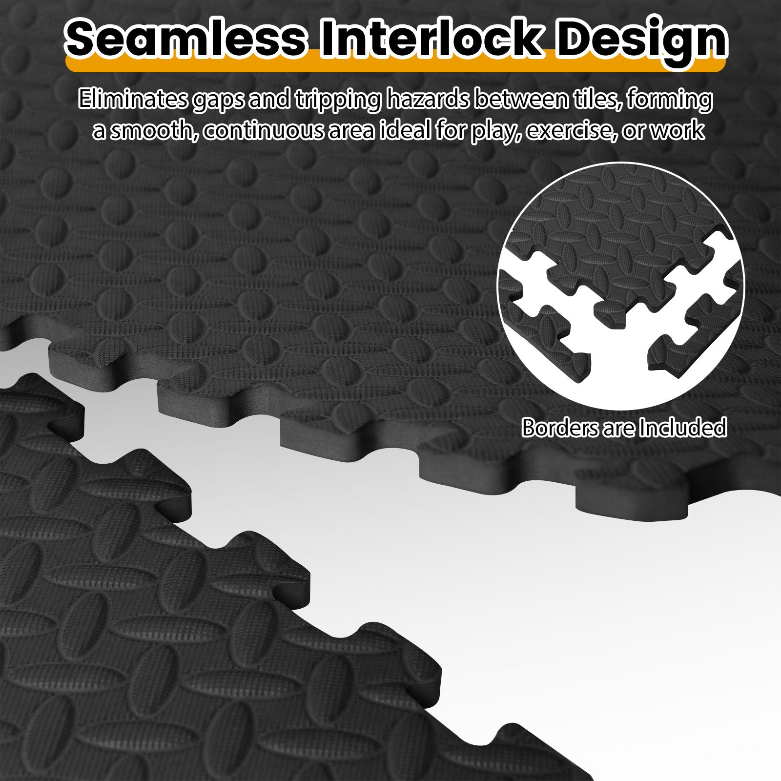 12Tiles 1/2" Puzzle Exercise Floor Mats-Black