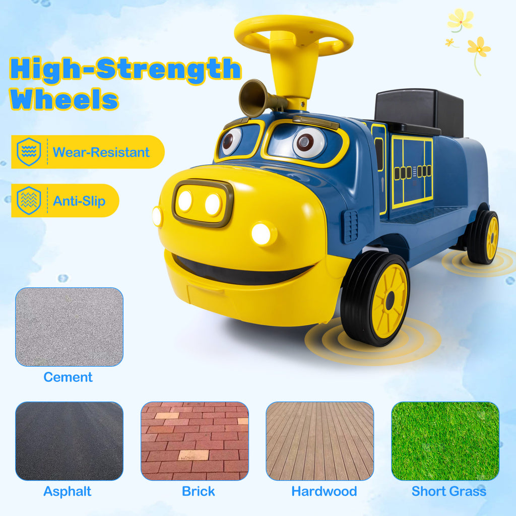 12V 2-Seater Kids Ride on Train with Height Adjustable Seat and Music Licensed Chuggington-Blue