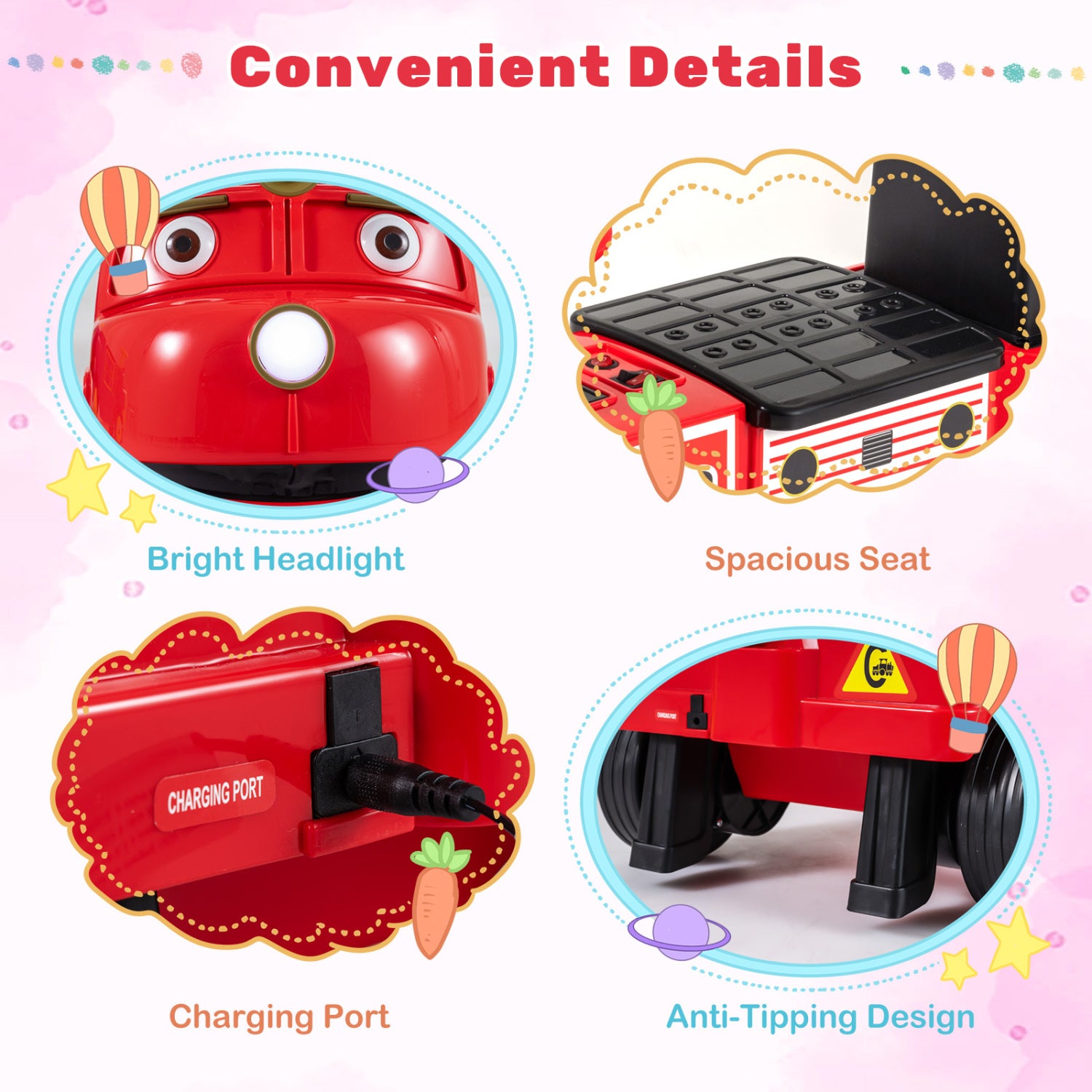 12V 2-Seater Kids Ride on Train with Height Adjustable Seat and Music Licensed Chuggington-Red