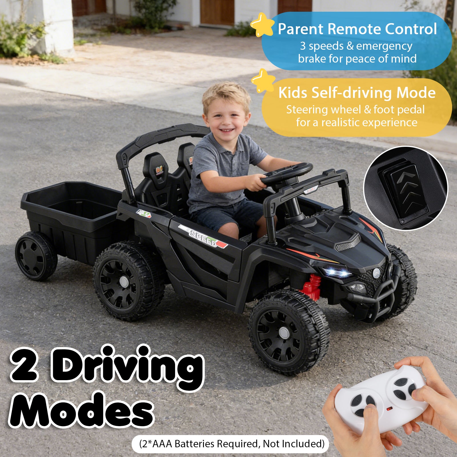 12V Battery Powered Ride On Tractor with Parent Remote Control-Dark Gray