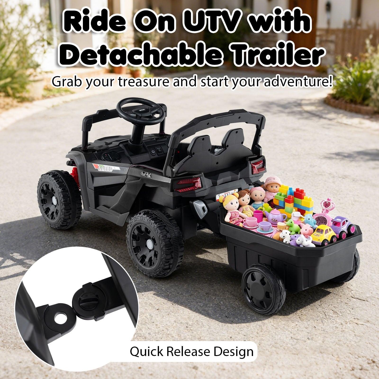 12V Battery Powered Ride On Tractor with Parent Remote Control-Dark Gray