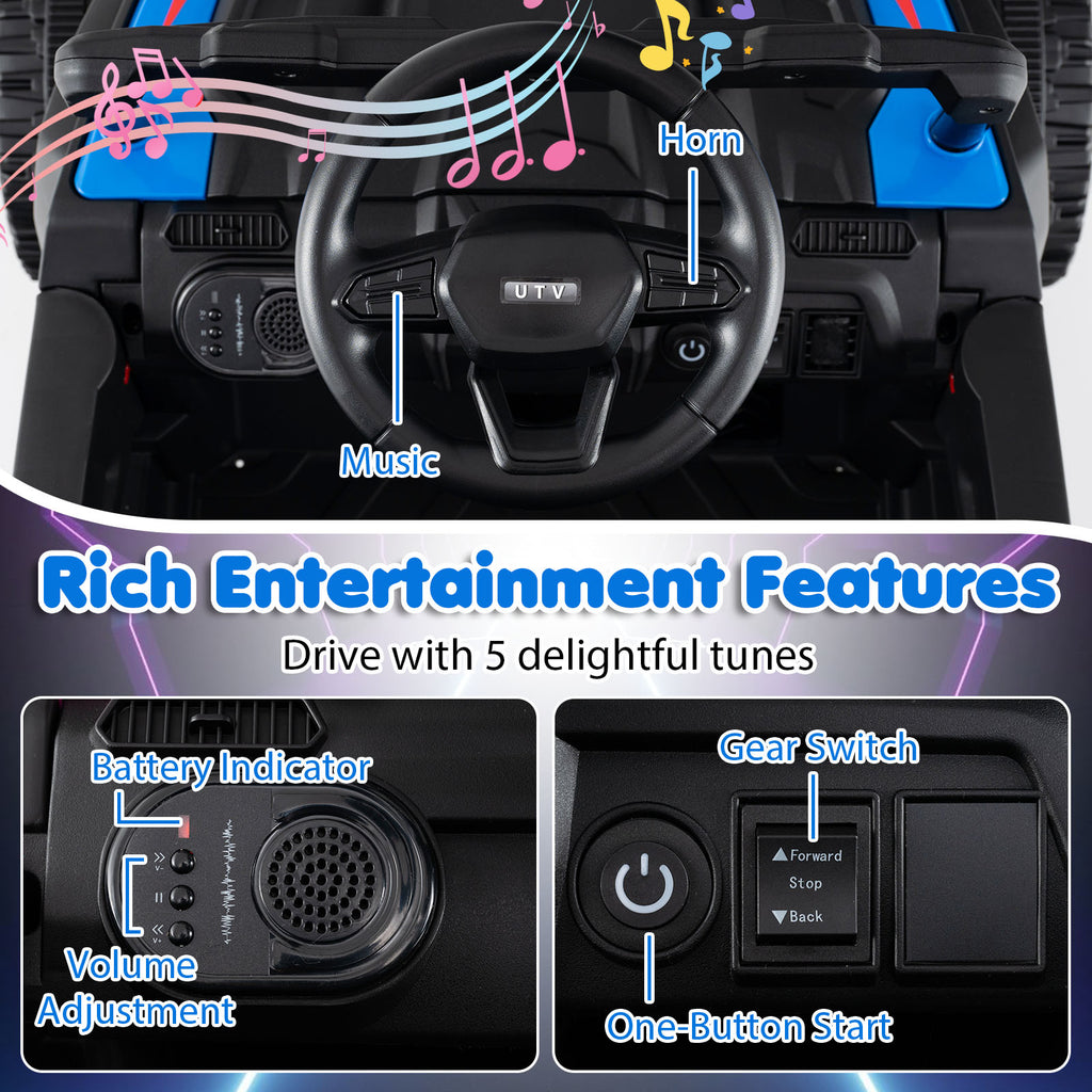 12V Battery Powered Ride On Tractor with Parent Remote Control-Black and Blue