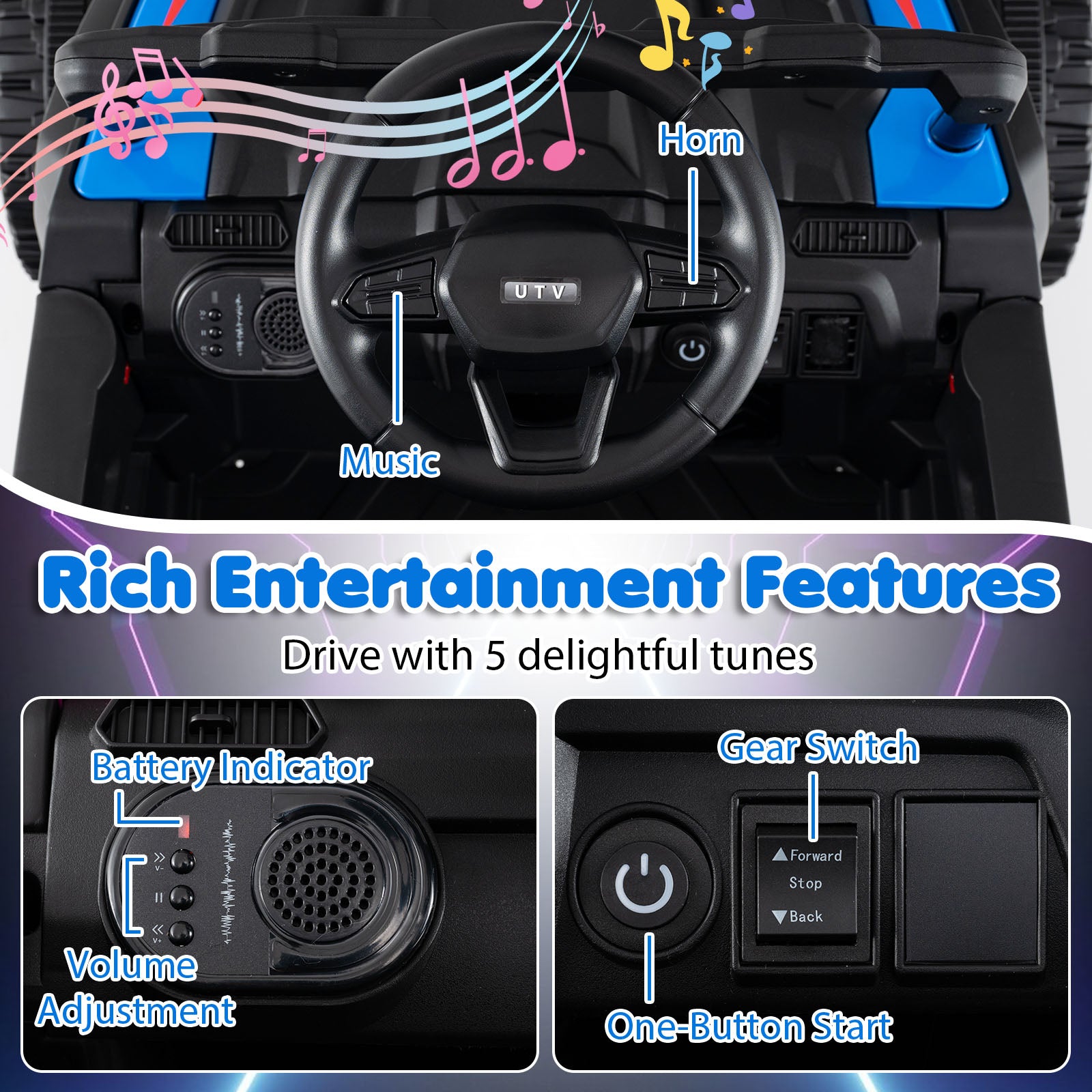 12V Battery Powered Ride On Tractor with Parent Remote Control-Black and Blue