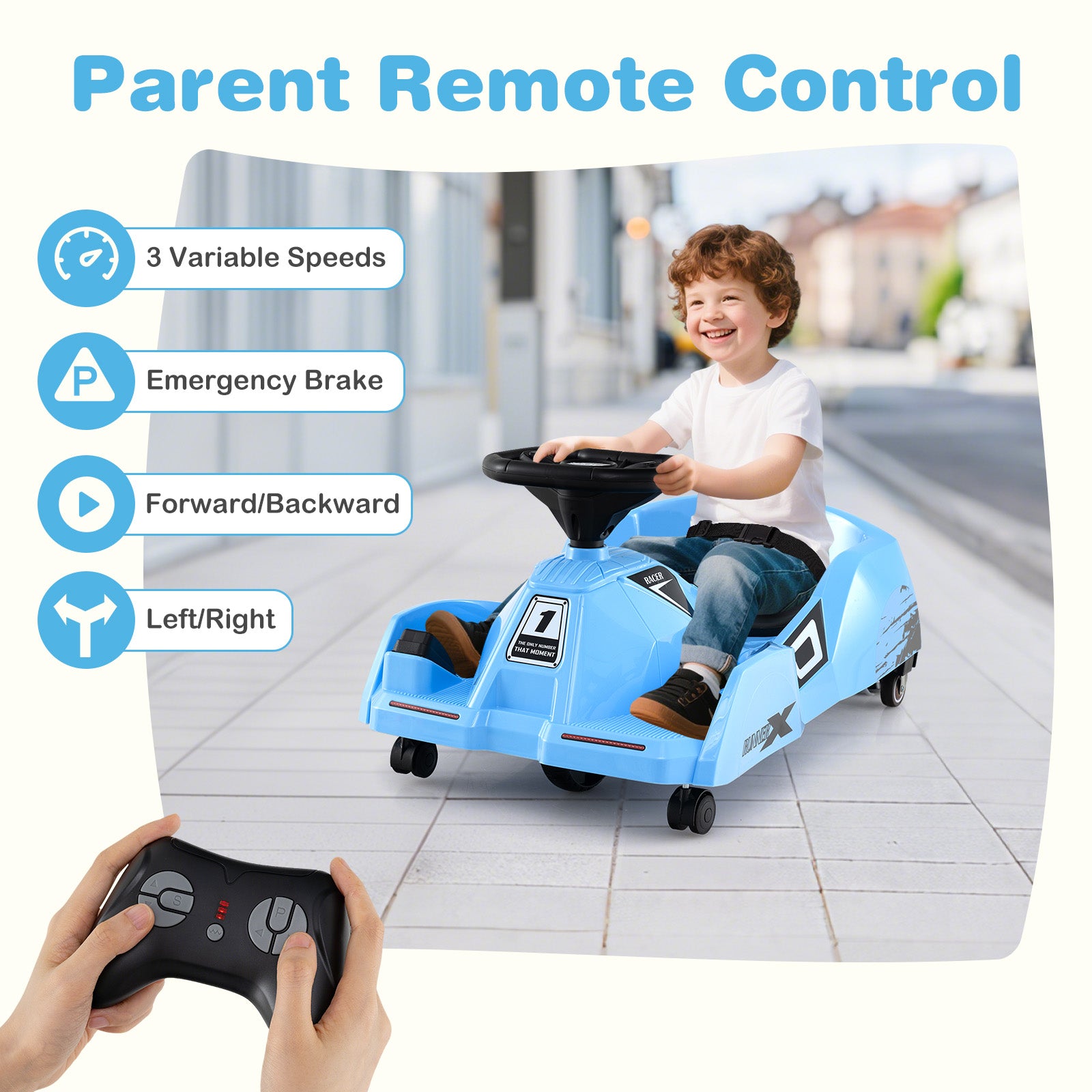 12V Electric Cleaning Go Kart with Detachable Mop and Remote Control-Blue