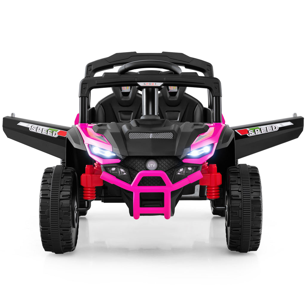 12V Kids Ride On Car UTV Electric Vehicle with LED Lights  Music and Horn-Hot Pink