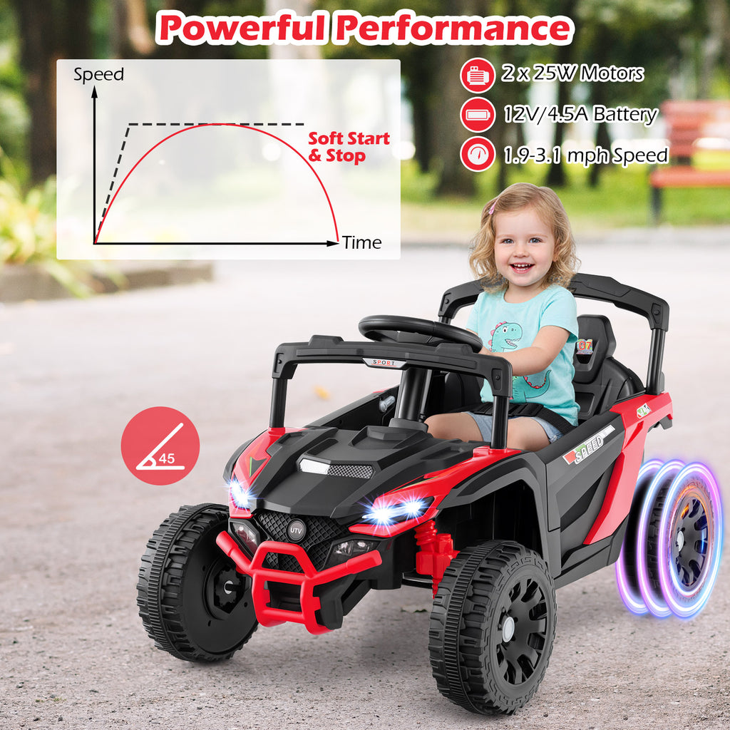 12V Kids Ride On Car UTV Electric Vehicle with LED Lights  Music and Horn-Red