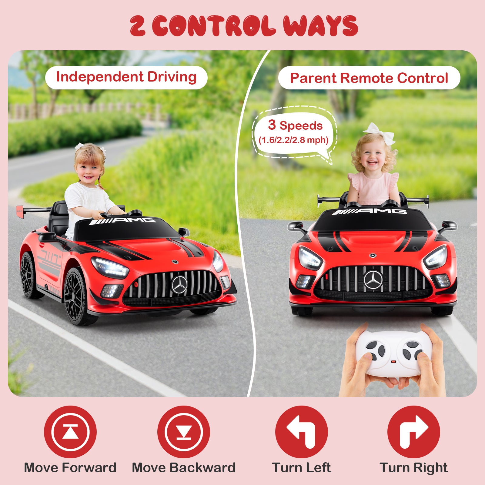 12V Kids Ride-On Car Mercedes-AMG GT3 Licensed with Adjustable Speed-Red