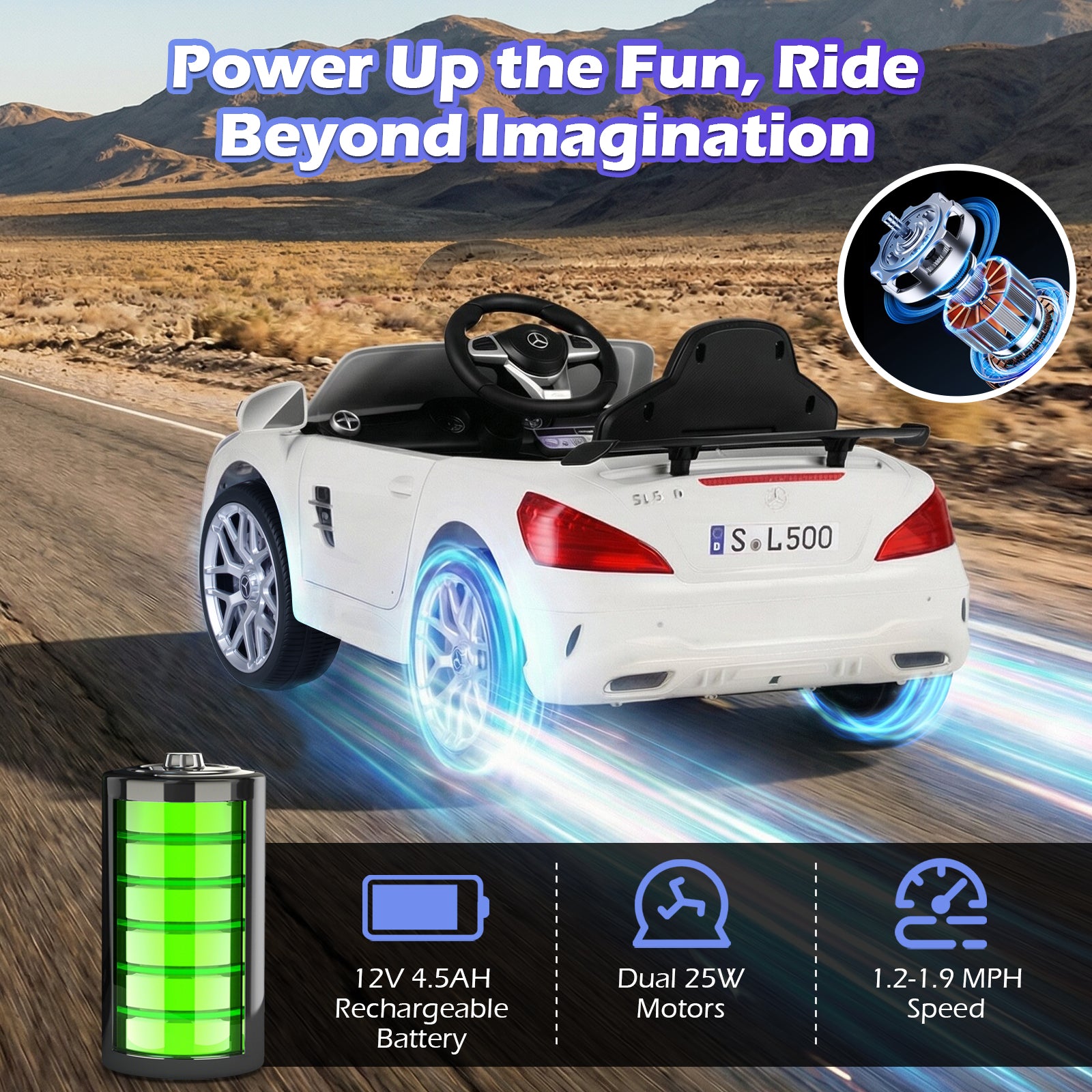 12V Kids Ride on Car Licensed Mercedes-Benz with Remote and Music-White