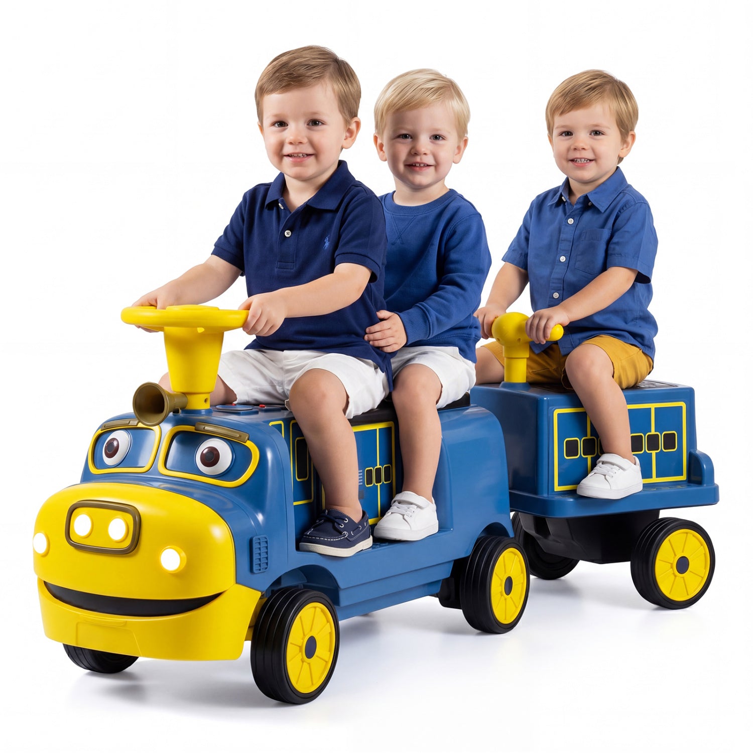 12V Kids Ride on Train 3-Seater with Detachable Carriage Licensed Chuggington-Blue