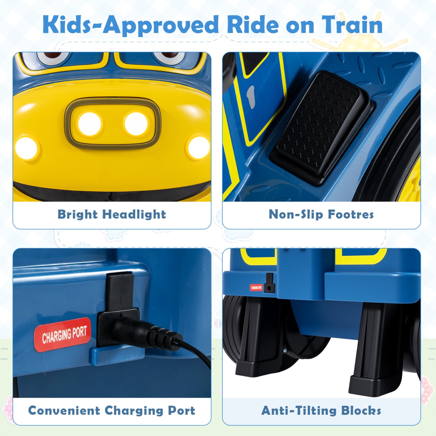 12V Kids Ride on Train 3-Seater with Detachable Carriage Licensed Chuggington-Blue