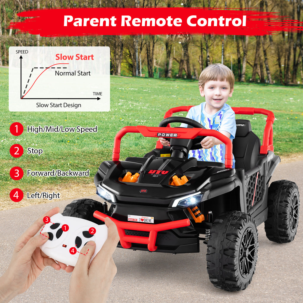 12V Kids Ride on Truck Off-Road UTV with Parental Remote and Lights-Black