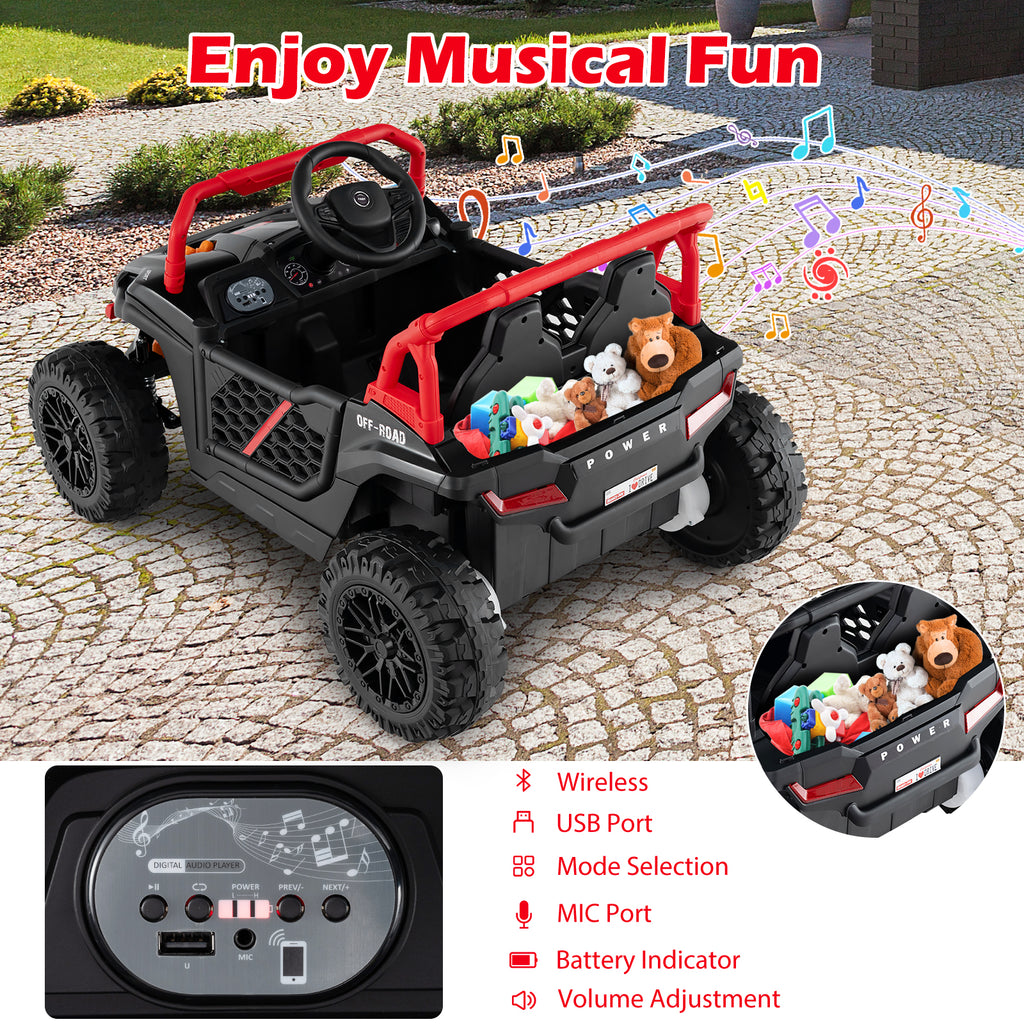 12V Kids Ride on Truck Off-Road UTV with Parental Remote and Lights-Black