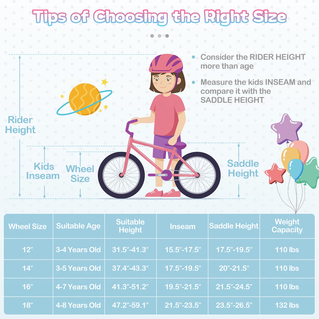 12-20 Inch Kids Bike Adjustable with Basket and Streamers Blue - Princess of the Sea Theme-12 Inch