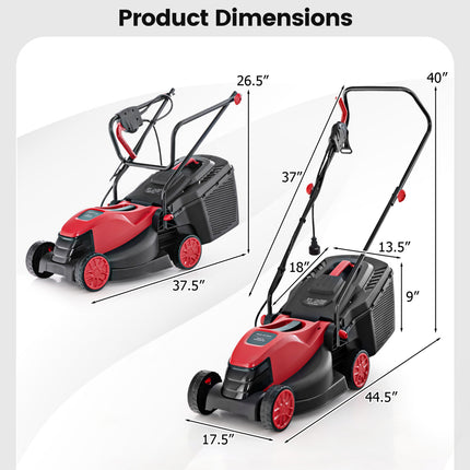 12-AMP 13.5 Inch Adjustable Electric Corded Lawn Mower with Collection Box-Red