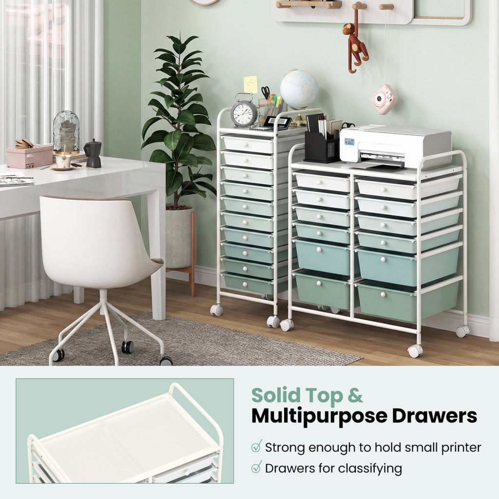 12-Drawer Rolling Storage Cart with Removable Drawers and Lockable Wheels-Green Gradient