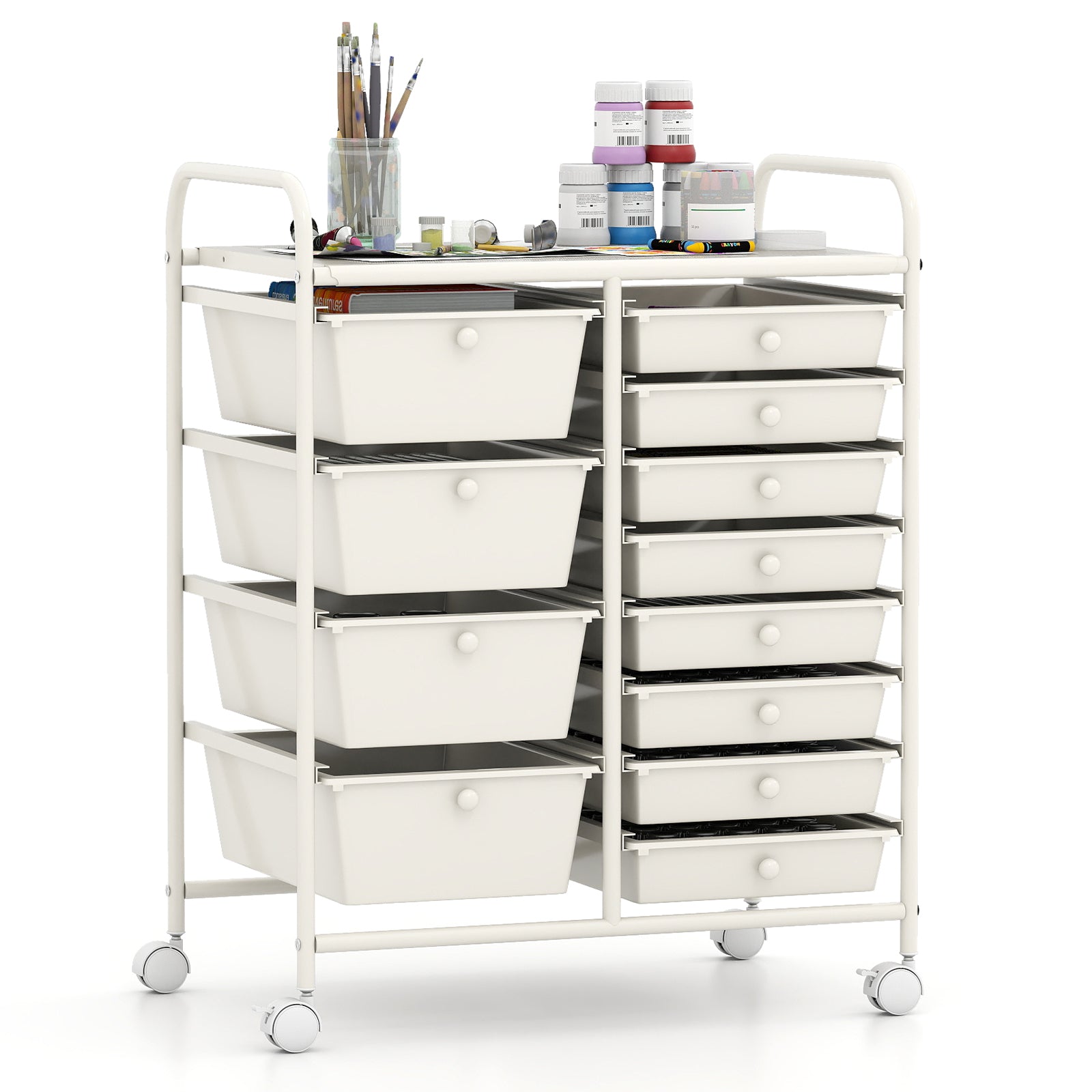 12-Drawer Utility Rolling Cart with Drawers Multi-Use Storage-White