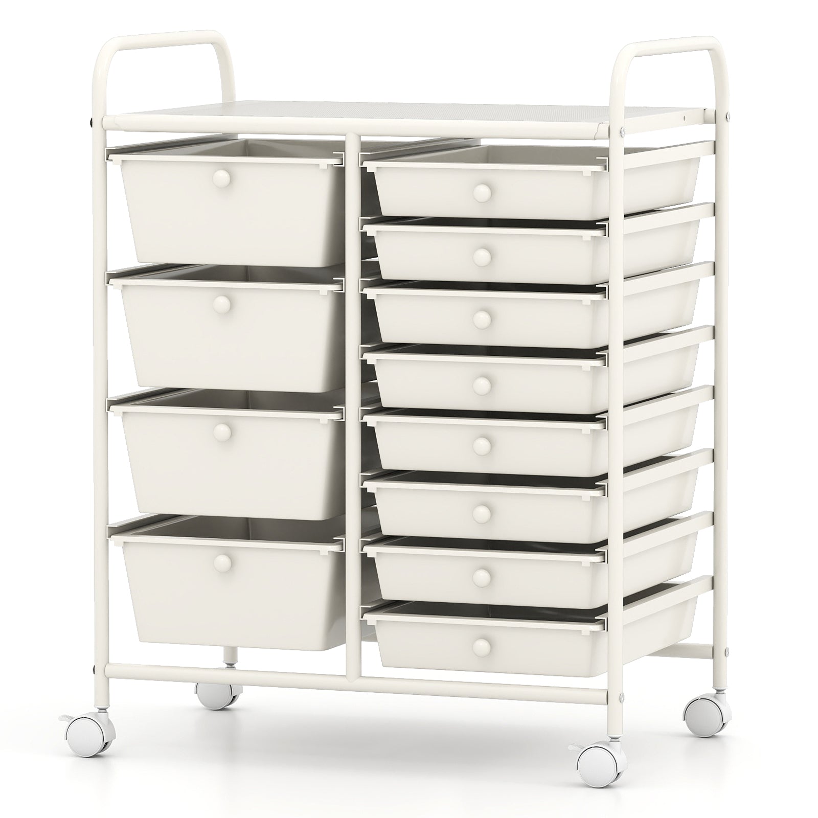 12-Drawer Utility Rolling Cart with Drawers Multi-Use Storage-White