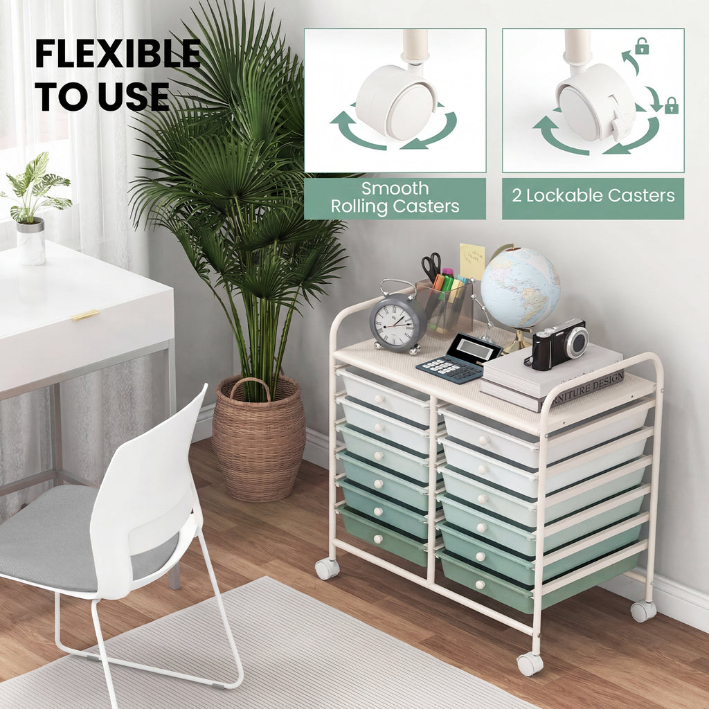 12 Drawers Rolling Storage Cart for Home and Office-Green Gradient