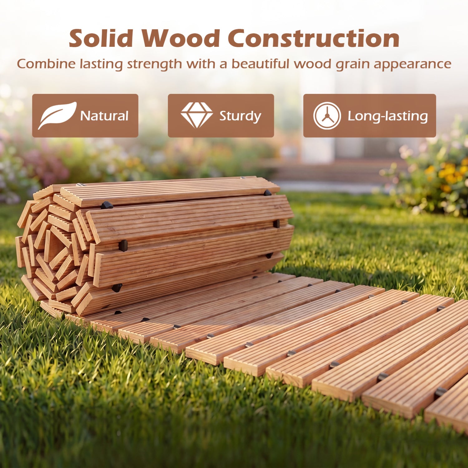 12 FT Wooden Garden Pathway 22 Inches Wide Outdoor Roll out Straight Walkway-1 Piece