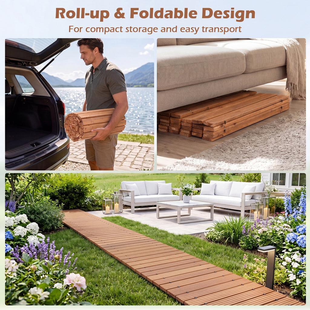 12 FT Wooden Garden Pathway 22 Inches Wide Outdoor Roll out Straight Walkway-1 Piece