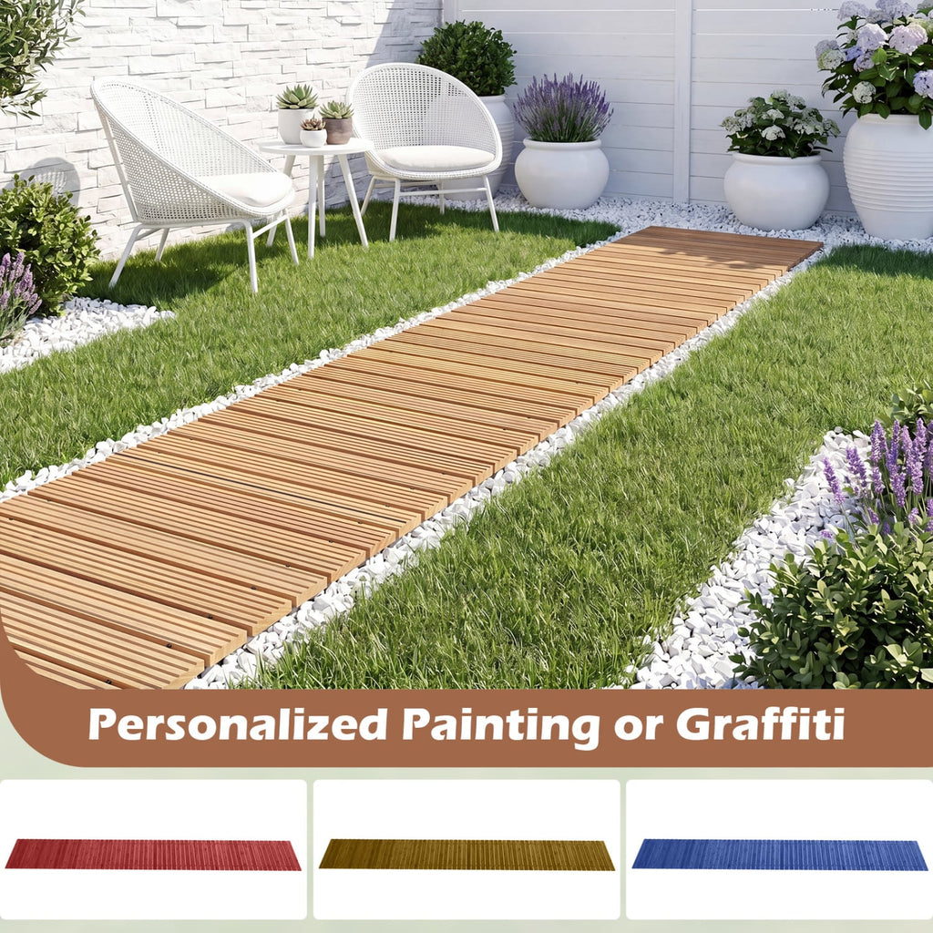 12 FT Wooden Garden Pathway 22 Inches Wide Outdoor Roll out Straight Walkway-1 Piece