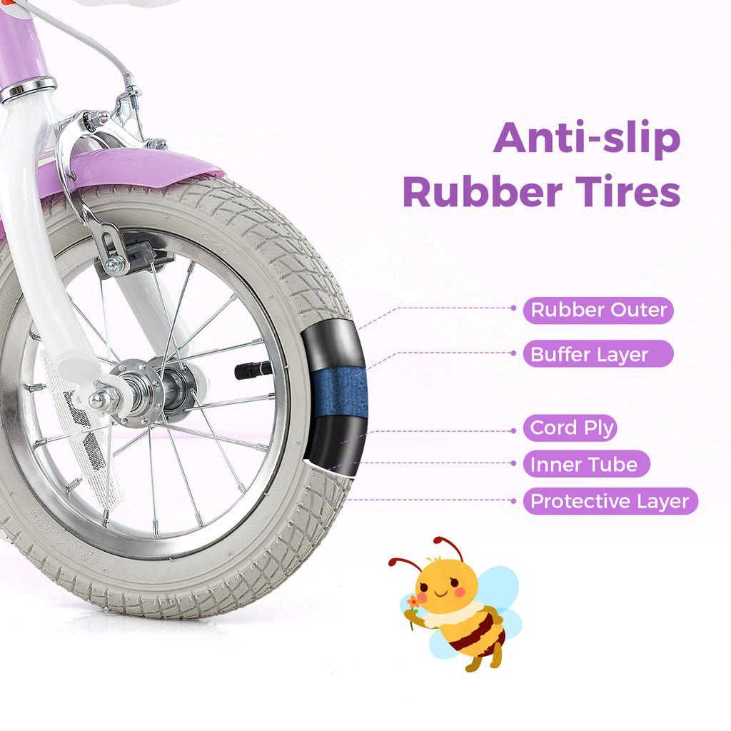 12 Inch Girls Bike Kids Bicycle with Doll Seat and Streamers for Children 3-4 Years Old