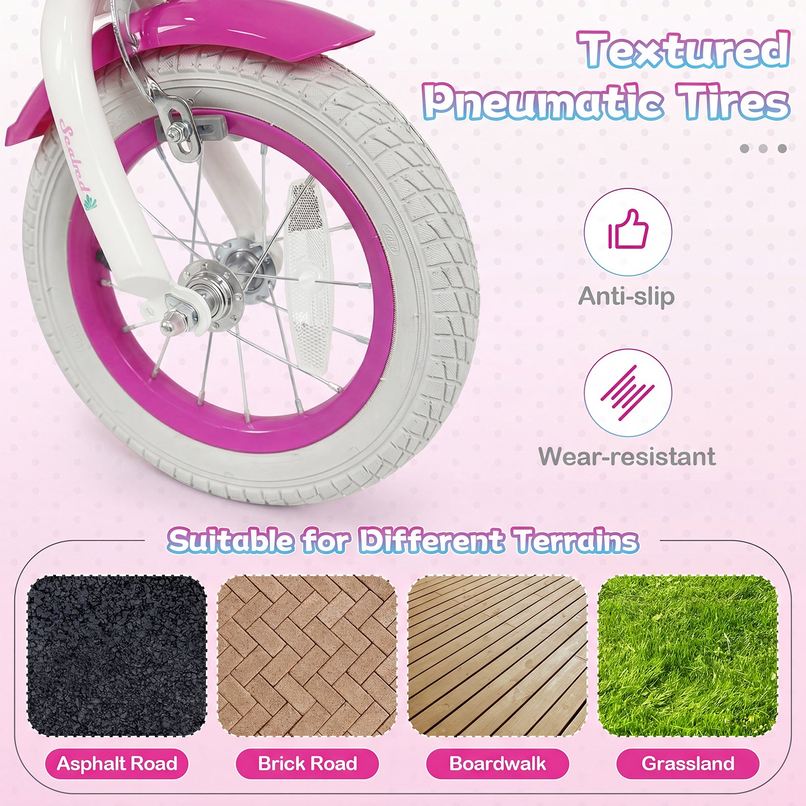 12-Inch Kids Bike Adjustable with Basket and Streamers Rose Red - Princess of the Sea Theme
