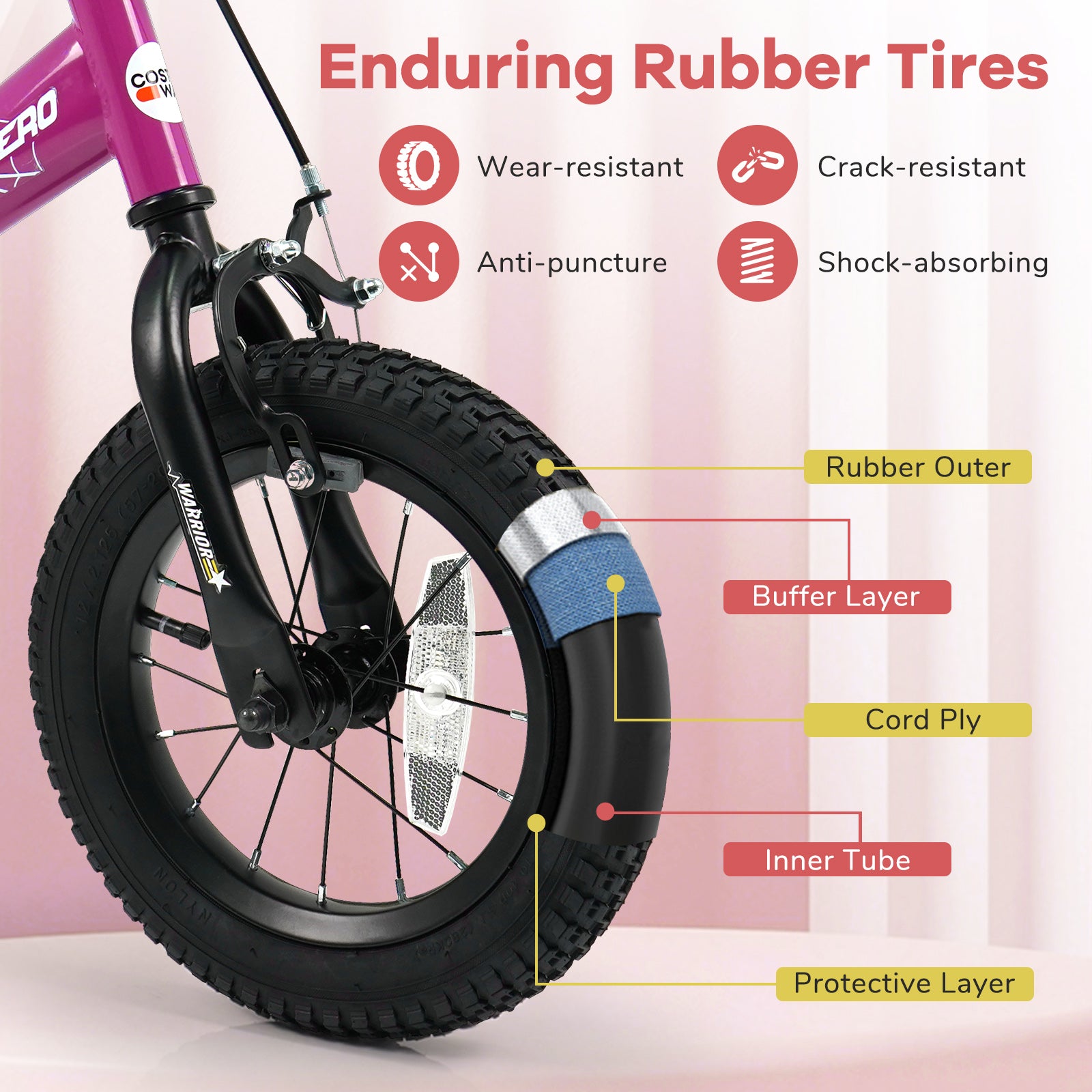 12-Inch Kids Bike with Removable Training Wheels Pink-Brave Hero