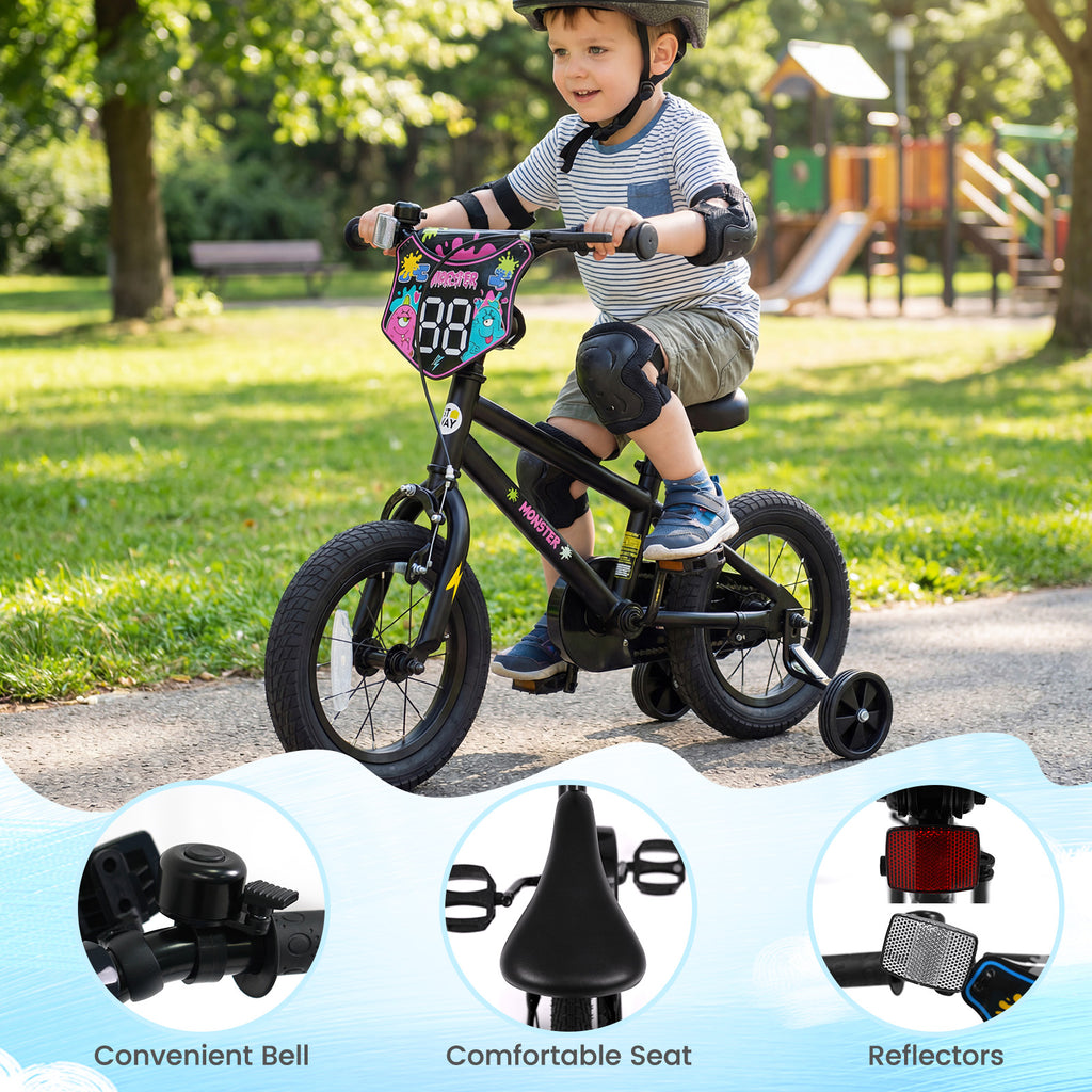 12 Inch Kids Bike with Training Wheels for Ages 3-4 Years Old Black- Street Art Time