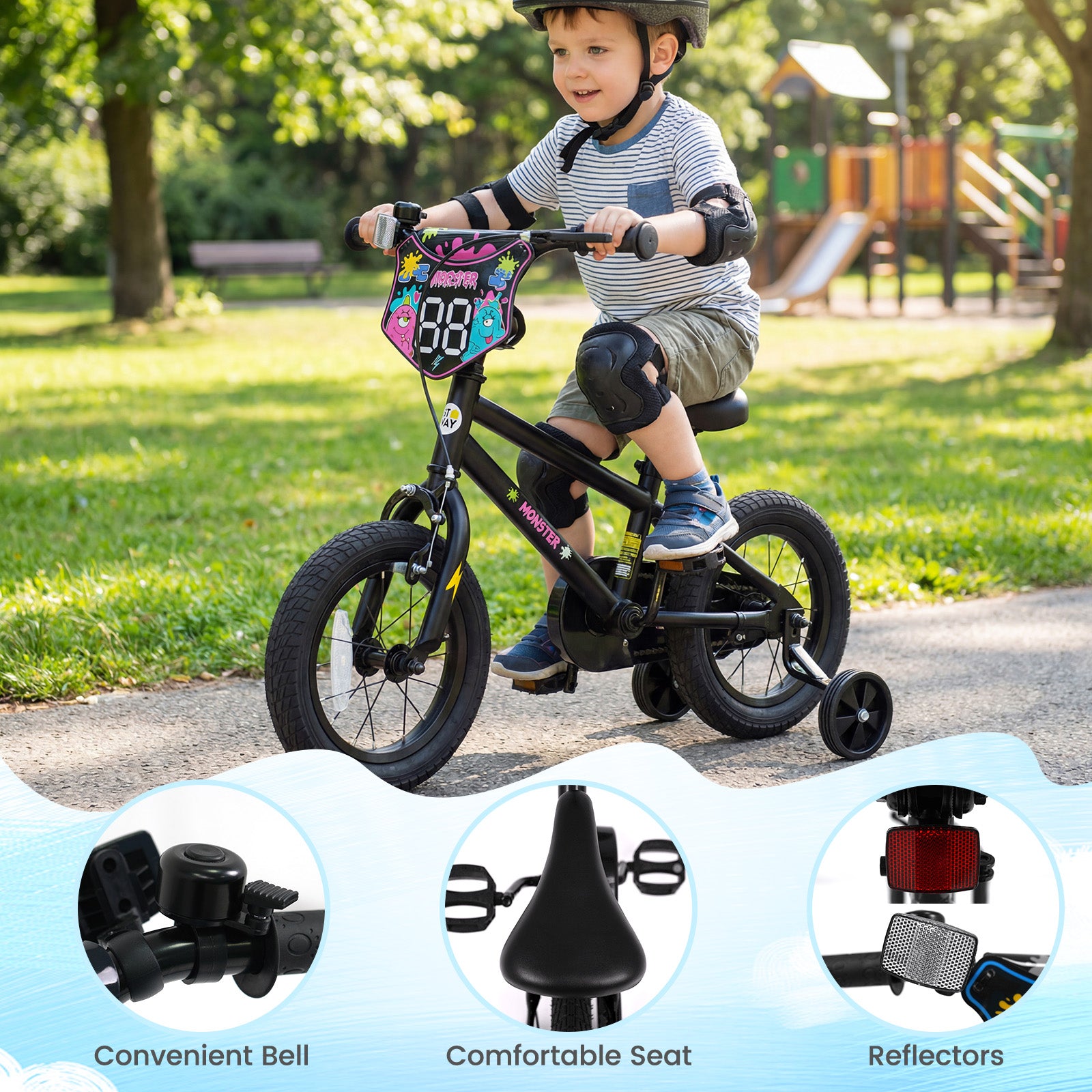 12 Inch Kids Bike with Training Wheels for Ages 3-4 Years Old Black- Street Art Time