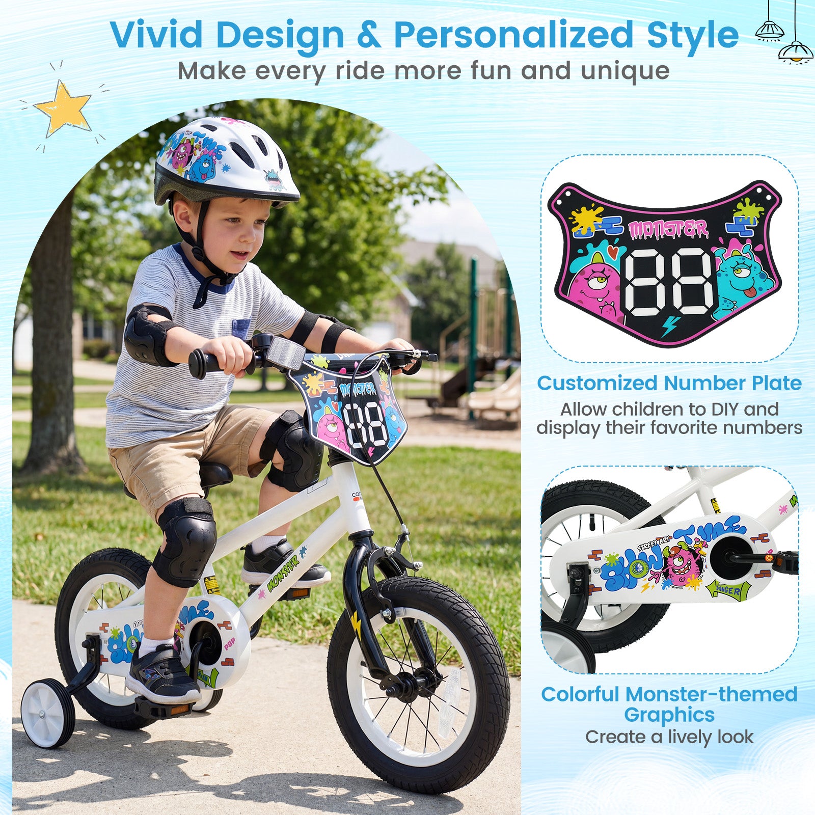 12 Inch Kids Bike with Training Wheels for Ages 3-4 Years Old White- Street Art Time